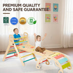 Giant bean 5-in-1 Montessori Kletterdreieck mit Kletterbogen und Rutsche, Holzdreieck für Kleinkinder ab 2-5, Indoor Kletterspielzeug, Regenbogen mit Griff (M)