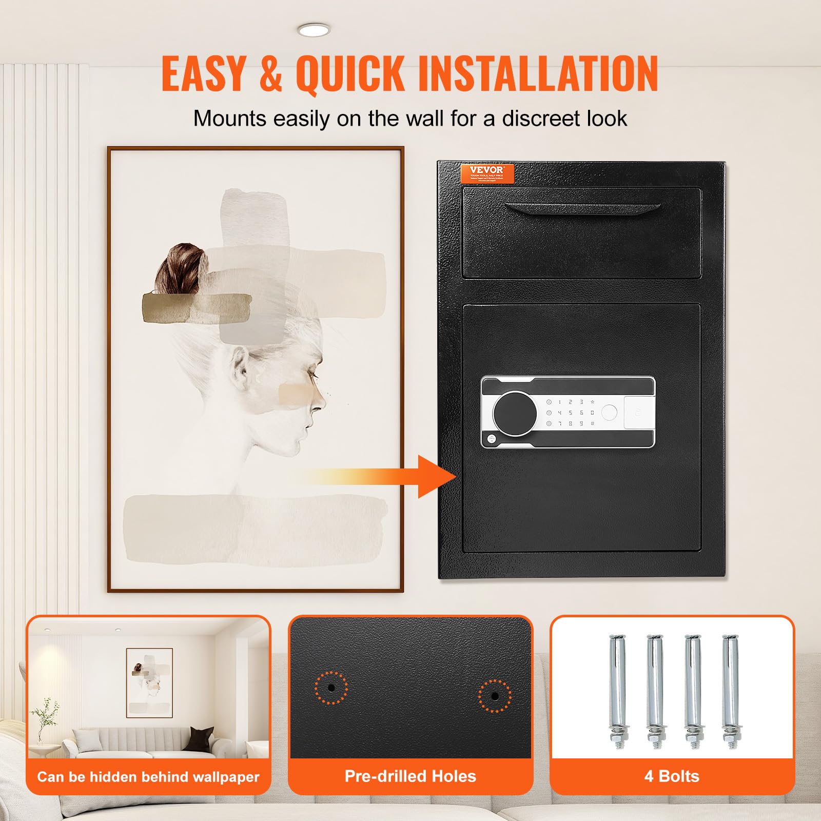 VEVOR 2,5 L Einwurftresor, Deposittresor mit Drop-Slot, elektronischem Codeschloss und 2 Notfallschlüsseln, 355 x 355 x 515 mm, Business Drop Slot Safe für Bargeld, zu Hause, Hotel, Büro