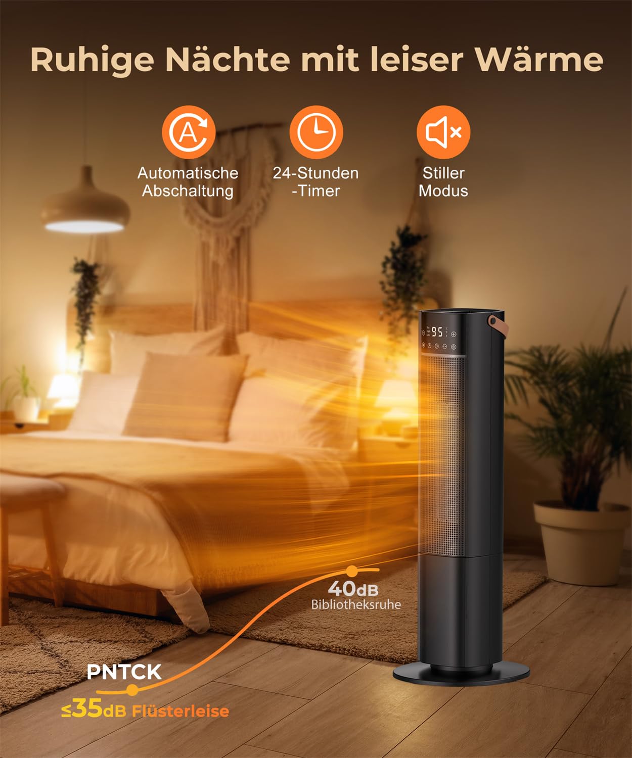 Heizlüfter Energiesparend, 2000W PTC Keramik Heizlüfter, 75° Oszillierend Elektroheizung mit Thermostat, Heizung Elektrisch Leise, 3 Modus, 24-Std-Timer, Überhitzungs- & Kippschutz