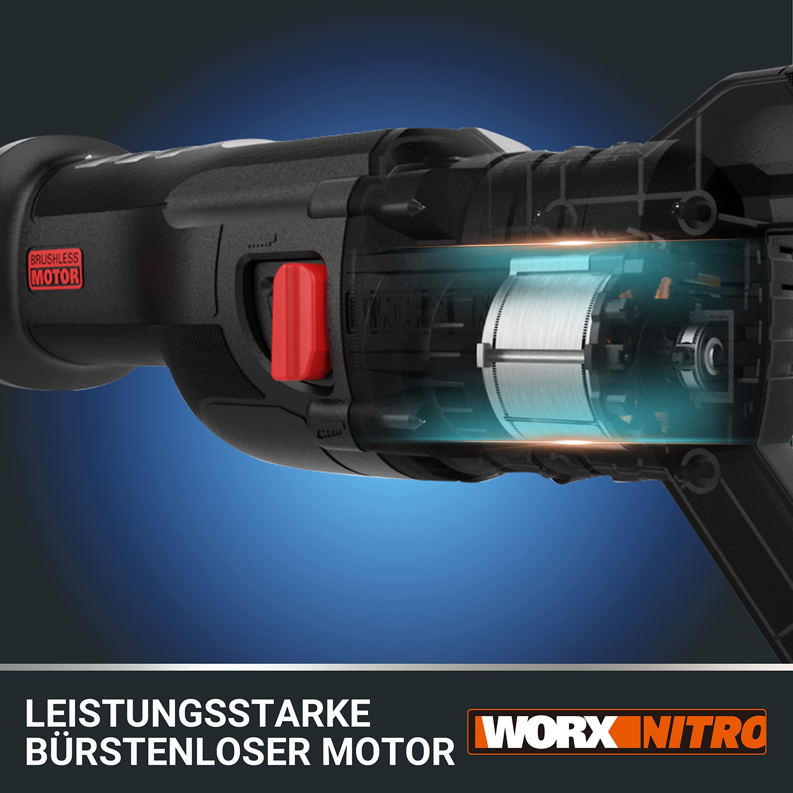 WORX WX516.9 NITRO Akku-Säbelsäge 20V - stark bürstenloser Motor - schneller Sägelblattwechsel - variable Schnittgeschwindigkeit - LED Licht - inkl. Holz- & Metallsägeblatt - ohne Akku & Ladegerät
