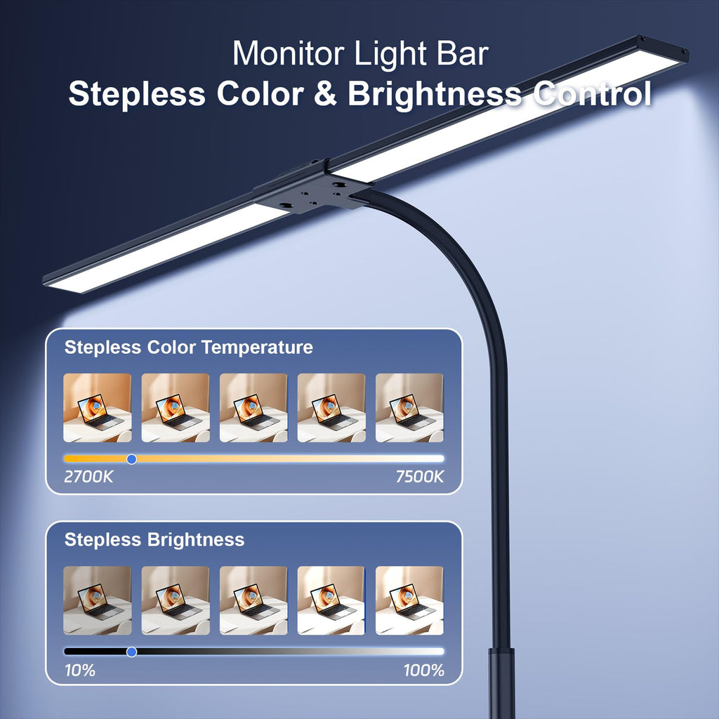 YICAIZI Schreibtischlampe LED Dimmbar - 1500LM 24W Klemmbar Büroschreibtischlampe mit Fernbedienung, 80CM Schwanenhals Schreibtisch Lampe USB-Ladeanschluss, für Büro & Zuhause, Schwarz