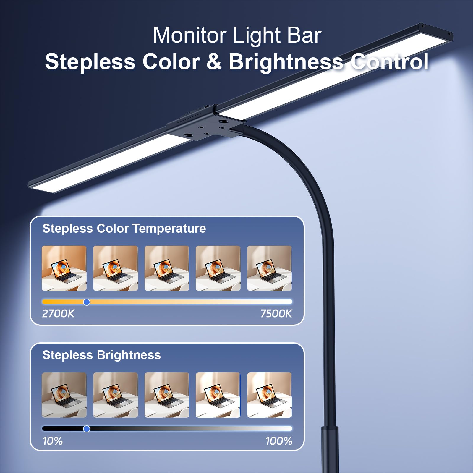 YICAIZI Schreibtischlampe LED Dimmbar - 1500LM 24W Klemmbar Büroschreibtischlampe mit Fernbedienung, 80CM Schwanenhals Schreibtisch Lampe USB-Ladeanschluss, für Büro & Zuhause, Schwarz