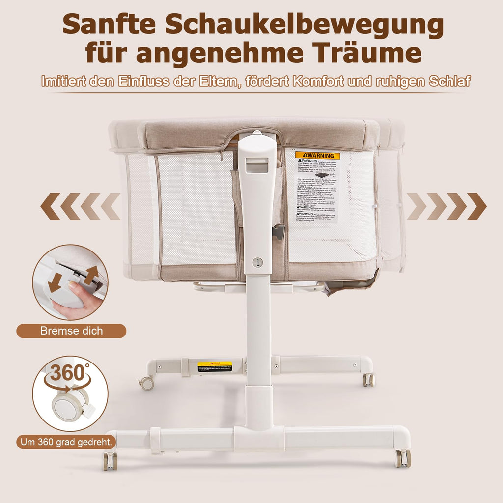 SANEWE Beistellbett Babybett - Stubenwagen Baby Bett mit Rollen Federwiege für Babys - Reisebett Set - Ausziehbares Kinderbett - Sicherer Schlafplatz für Kleinkinder