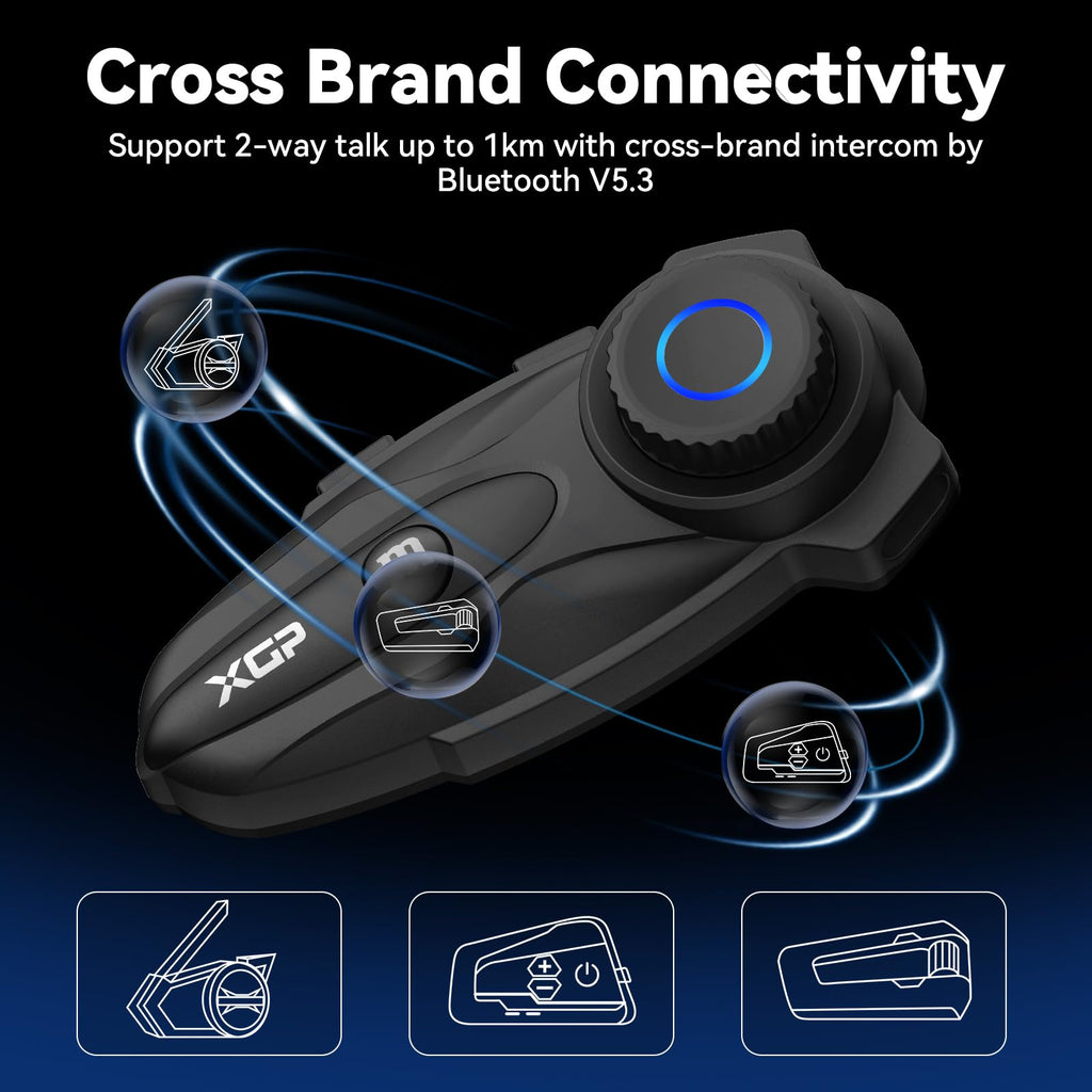 XGP X10 Motorrad Bluetooth Headset, 3000m Helm Kommunikationssystem für 1 bis zu 10 Personen, Intercom Motorrad mit Audio-Multitasking/Musik Sharing/ IP67 Wasserdicht, Unterstützung GPS/Navigation