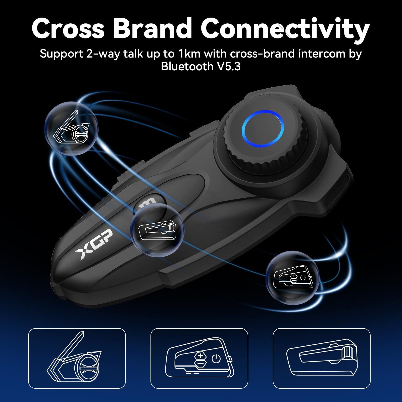 XGP X10 Motorrad Bluetooth Headset, 3000m Helm Kommunikationssystem für 1 bis zu 10 Personen, Intercom Motorrad mit Audio-Multitasking/Musik Sharing/ IP67 Wasserdicht, Unterstützung GPS/Navigation