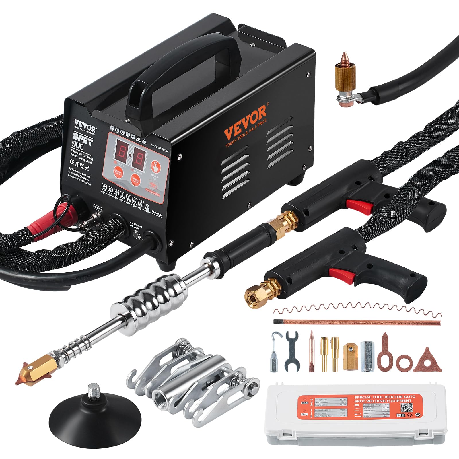 VEVOR Ausbeulspotter, 3kW, Dellenreparaturset mit 2 Schweißpistolen, automatisches/manuelles Schweißen & 7 Modi, Punktschweißgerät zur Dellenreparatur für Autokarosserie, Dellenzieher für Autos & LKWs