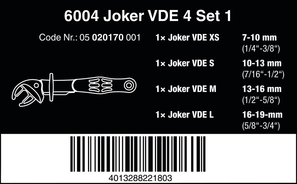 Wera 05020170001 6004 Joker VDE 4 Set 1, VDE-isolierter selbstjustierender Maulschlüssel-Satz, 4-teilig