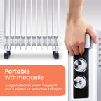 Pro Breeze 2500W Ölradiator mit 11 Heizrippen, Elektrischer Heizkörper, 24h Timer, Ölradiator energiesparend, 3 Heizstufen, Einstellbares Thermostat & Sicherheitsabschaltfunktion - weiß