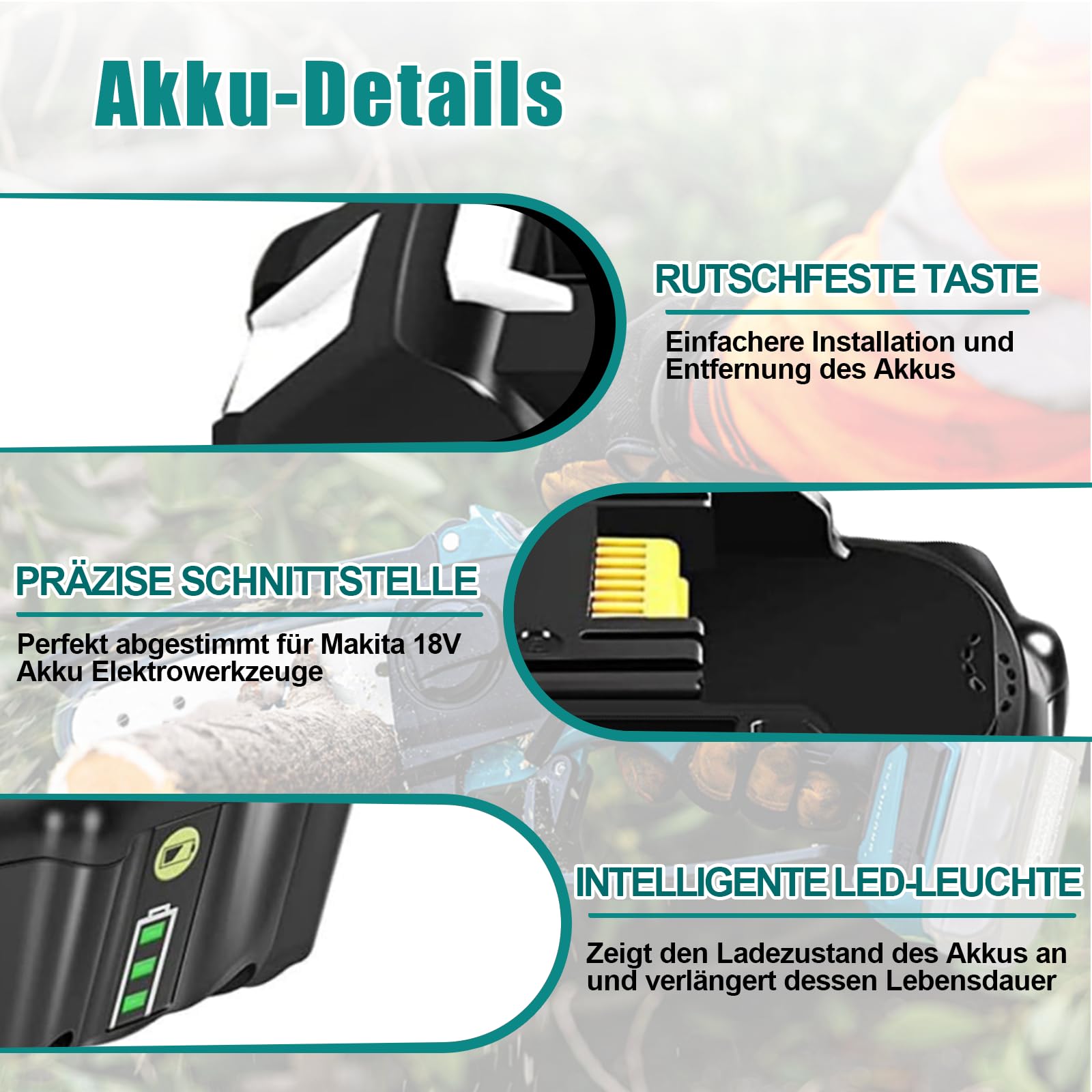 4 Pcs 8000mAh 18Volt Lithium-Ersatzakku für Makita Akku 18V, Kompatibel mit Makita 18V Akkus BL1860 BL1840 BL1830 BL1820 BL1815 BL1835 BL1845, mit LED-Indikator für Akku-Werkzeuge