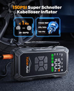 YaberAuto Starthilfe Powerbank mit Kompressor, 150PSI 6000A Auto Starthilfe, 23800mAh Starthilfe Powerbank, Jump Starter (All Benzin und 10.0L Dieselmotor) mit LCD Bildschirm und 500 Lumen Notlicht