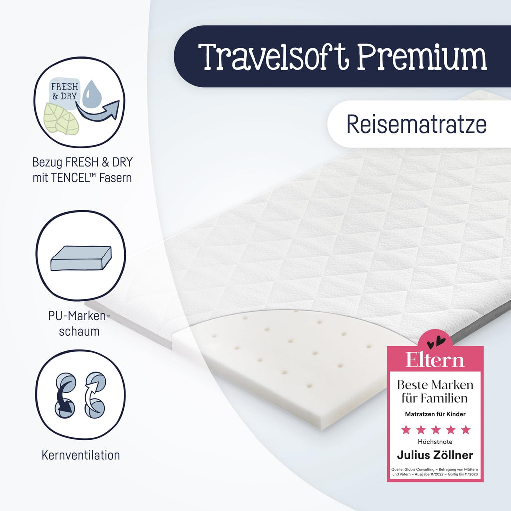 Julius Zöllner Reisebettmatratze Travelsoft Premium, Schadstoffgeprüft nach Standard 100 by OEKO-TEX, 60 x120 cm