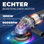 DongCheng Akku-Winkelschleifer 18V, Ø 125mm, 1000W, bürstenloser Motor, 3 Drehzahlstufen, Schnellspannschutz, Anti-Vibrationsgriff, inkl. 2 Schleif-, 2 Fächer-, 2 Trennscheiben, 4.0Ah Akku & Ladegerät