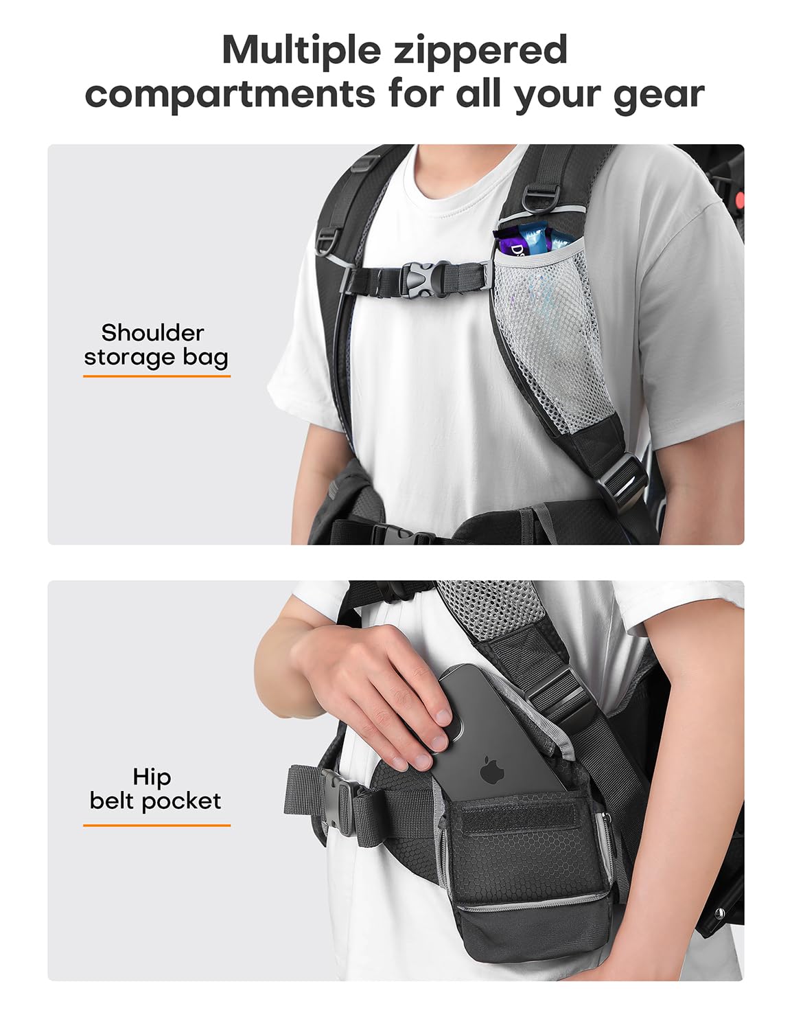 besrey Kraxe Kindertrage mit Aufbewahrungstasche, tragbare Kinderrückentrage für Reise, Kinderkraxe wandern für 6-36 Monate, Tragesitz bis 20 kg, zusammenklappbare (Upgrade Modell Schwarz)