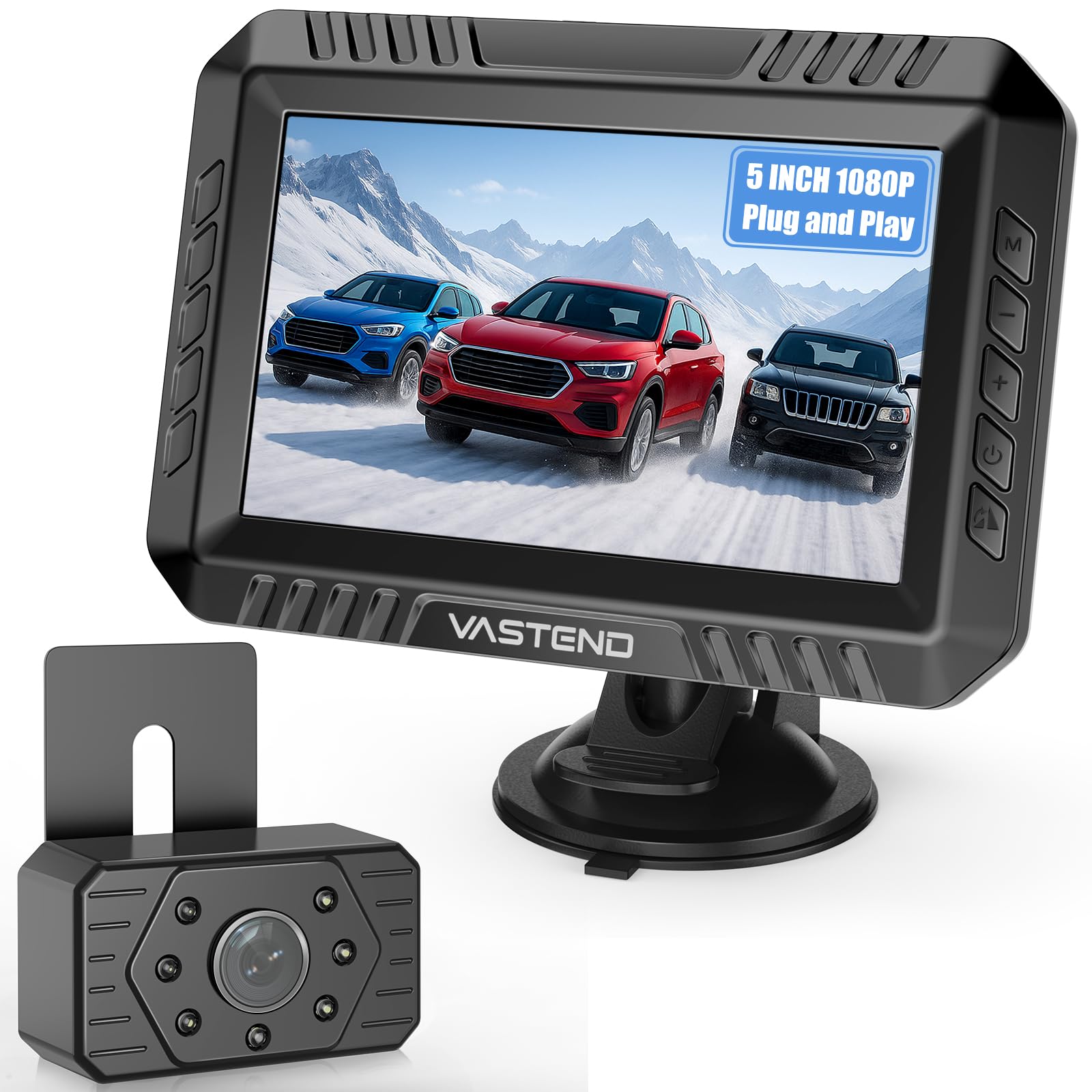 VASTEND Rückfahrkamera Kabellos 5“, 1080P Nachtsicht Monitor Auto Rückfahrkamera Funk, 150° Weitwinkel IP69 wasserdichte Kabelloses Rückfahrkameras System für Wohnwagen, LKW, PKW, SUV, Pickups(VE-5A)
