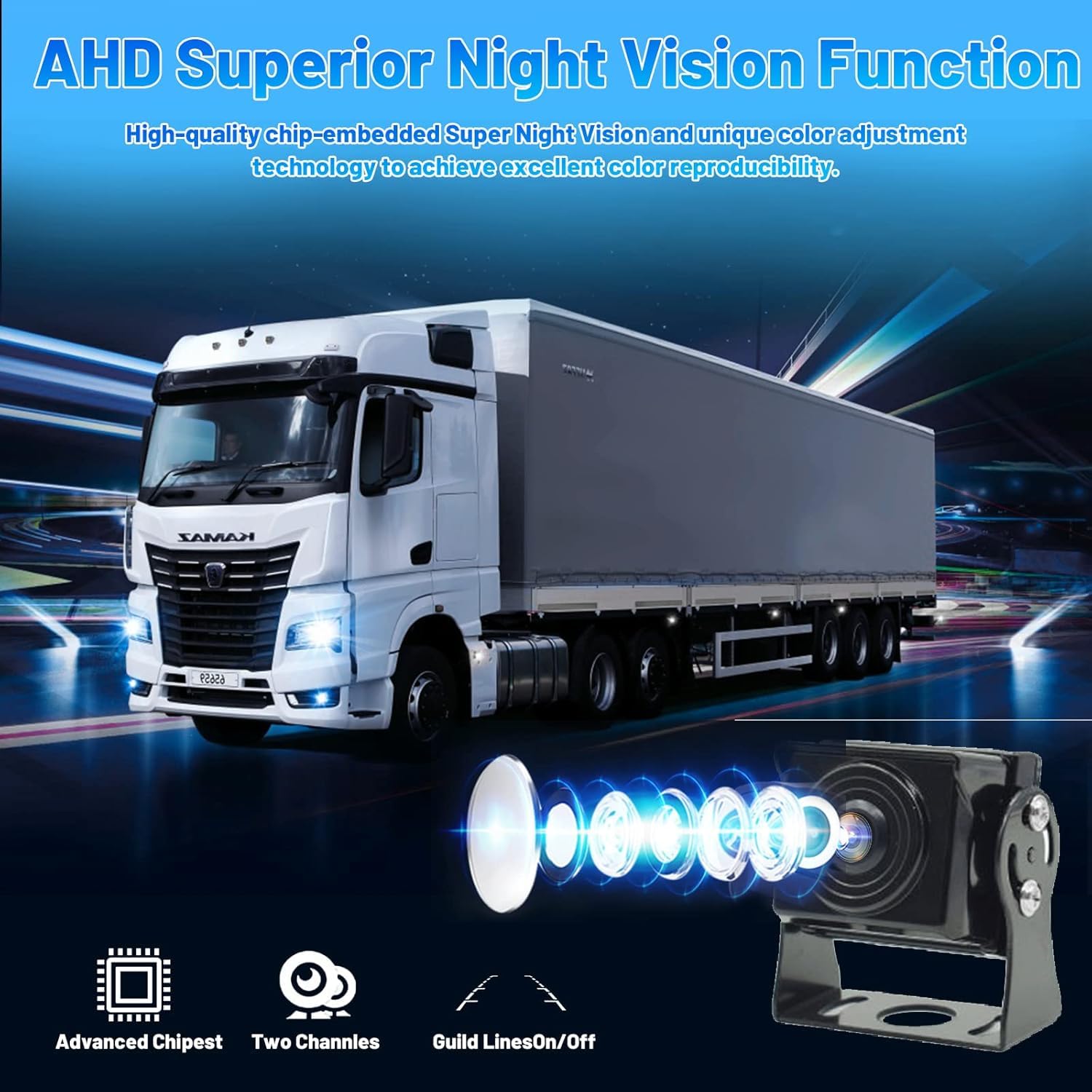 Hikity AHD Rückfahrkamera Kit mit 7 Zoll Rear View Monitor, 12-24V Kabel Rückfahrkameras Set mit P68 Wasserdichter IR Nachtsich Auto Rückfahrkamera 4Pin 15M für Kfz, SUV, Van, Campingbus, Anhänger