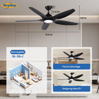 Newday Deckenventilatoren Große 153CM, Deckenventilator Schwarz mit Beleuchtung und Fernbedienung Leise, Ventilator mit Licht, 5 Flügel, Motor DC Reversibel, Stufenloser Dimmer, Zeitgeber für wohnraum