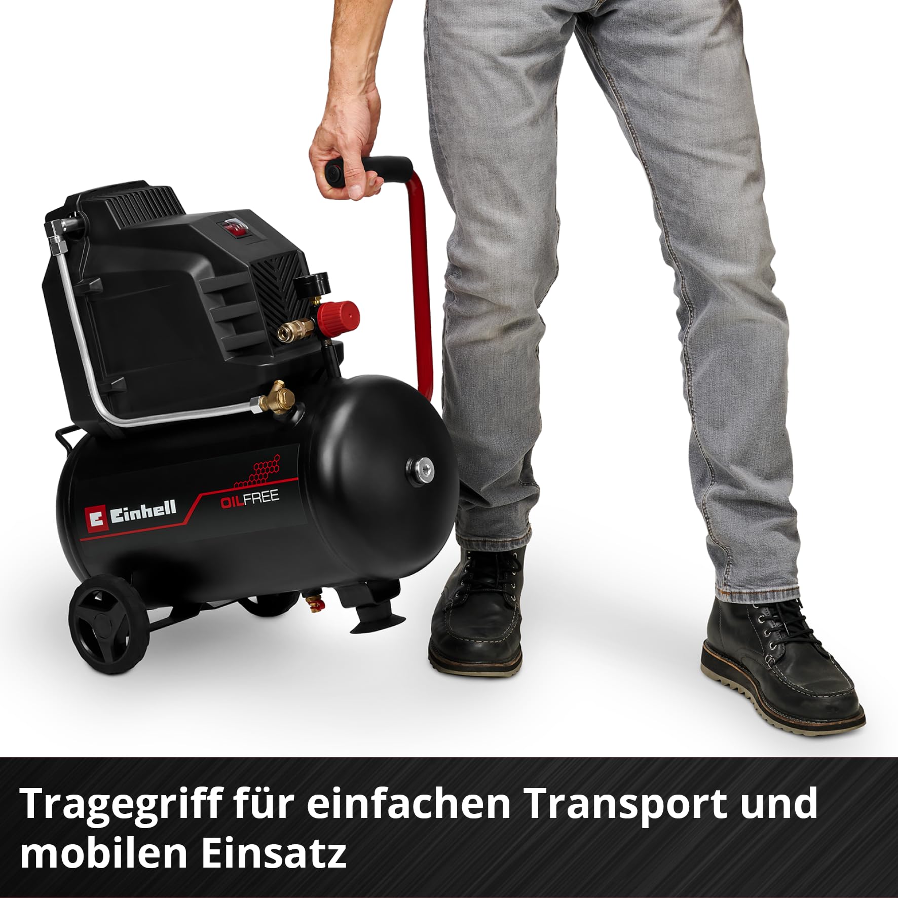 Einhell Kompressor TC-AC 190/24/8 I OF (1100 Watt, max. 8 bar, 24-Liter-Tank, 190 l/min Ansaugleistung, ölfrei, wartungsarm, Manometer, Druckminderer)