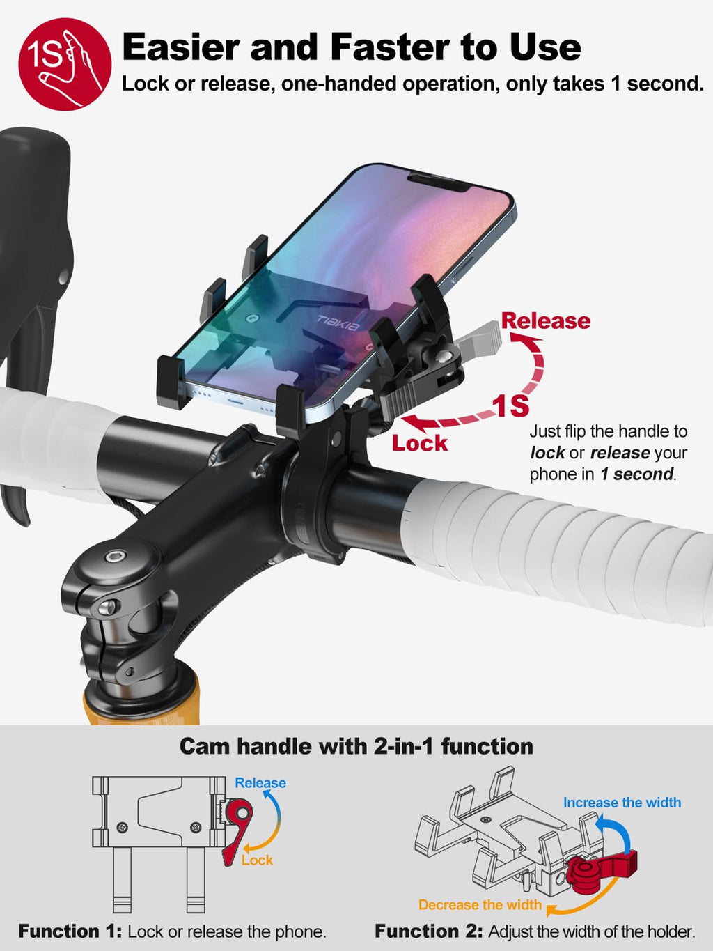 Tiakia Handyhalterung Fahrrad Aluminium Motorrad Handyhalter 6 Krallen mit 360° Drehung, Universal Handyhalter Werkzeugfreie Installation Handyhalterung Fahrrad für 4,5-7 Zoll-Telefone