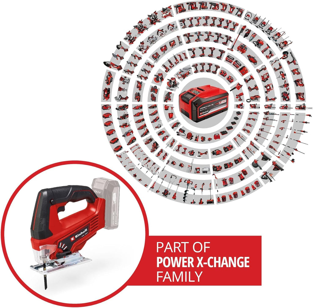 Einhell Akku-Stichsäge TC-JS 18 Li (1x2,5 Ah) Power X-Change (Li-Ion, 18 V, Pendelhubfunktion, Absaugadapter, inkl. 1x 2,5 Ah Akku, Ladegerät und Koffer)