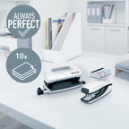 Leitz NeXXt Mini-Locher- und Heftgerät-Set für bis zu 10 Blatt, Inkl. P2 Nr. 10 Heftklammern, perlweiß, WOW, 55612001