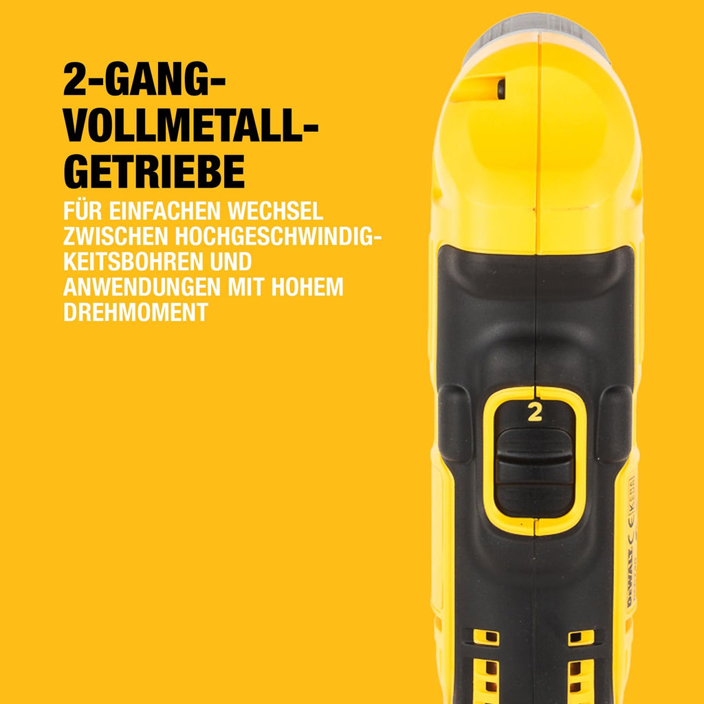 DEWALT 18 Volt Akku-Winkelbohrmaschine (2-Gang Getriebe, elektronische Drehzahlregulierung, Motorbremse, großer Paddelschalter, LED-Leuchte, max. Drehmoment 33 Nm, ohne Akku & Ladegerät), DCD740N-XJ