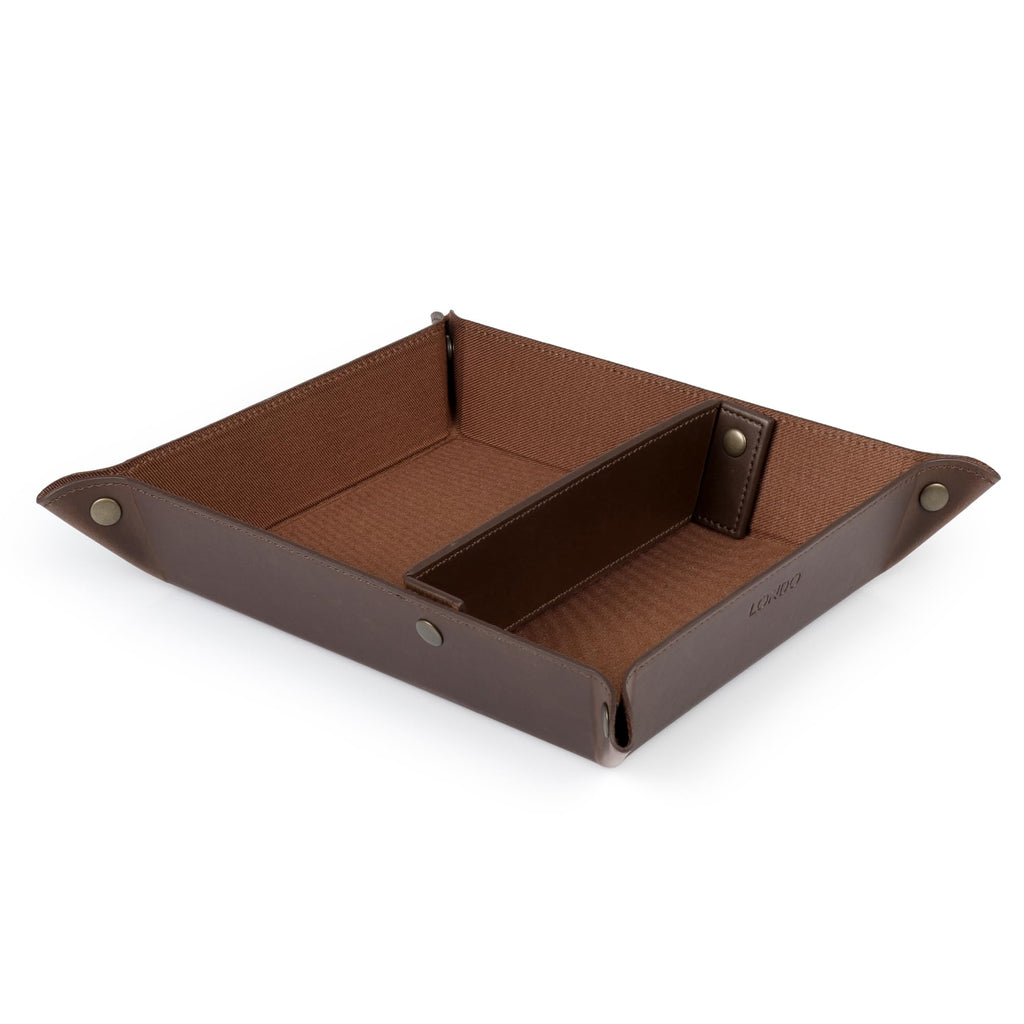 Londo Leder Taschenleerer - Vide Poche - Ledertablett Organizer, Praktische Aufbewahrungsbox - für Geldbörsen, Uhren, Schlüssel, Münzen, Handys und Büroausstattung