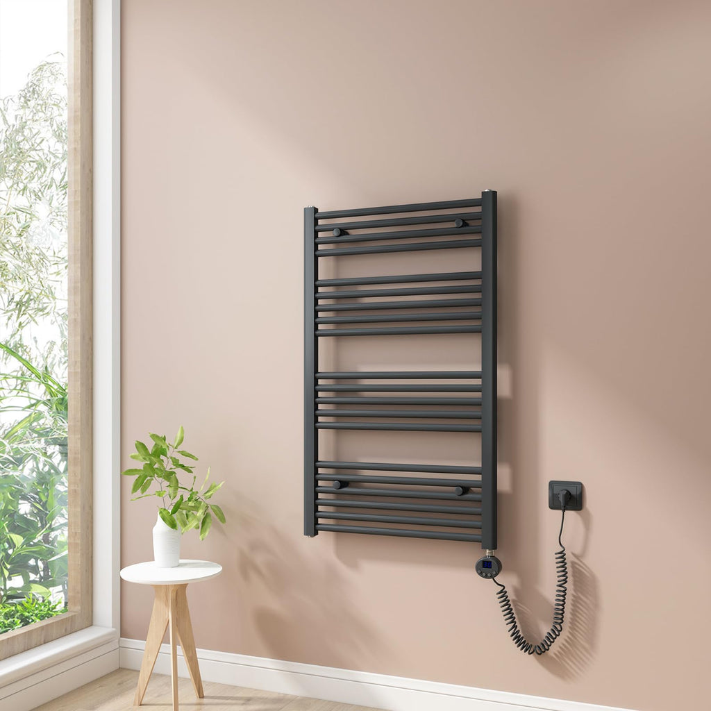 Heilmetz Badheizkörper Elektrisch 100x60cm Handtuchwärmer mit Digitalem Thermostat mit Timer-Funktion Gerade Handtuchtrockner Anthrazit 500W