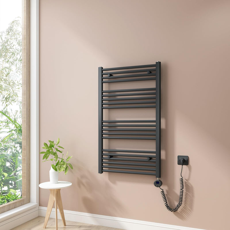 Heilmetz Badheizkörper Elektrisch 100x60cm Handtuchwärmer mit Digitalem Thermostat mit Timer-Funktion Gerade Handtuchtrockner Anthrazit 500W