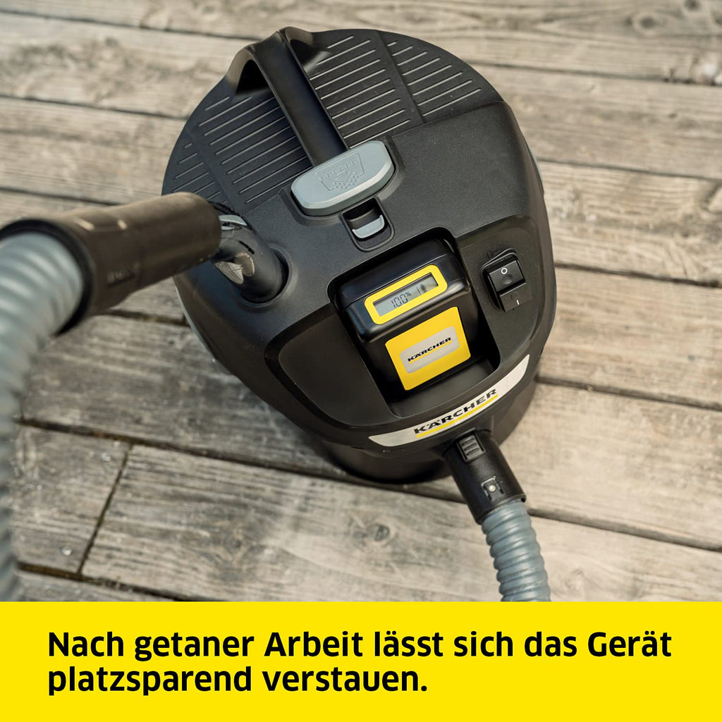 Kärcher 18 V Akku-Asche-Trockensauger AD 2 Akku ideal für die Reinigung von Kamin- Pelletöfen, flammhemmendes Material, 1-teiliger Filter, Saugschlauch, Behältergröße: 14 l, Leistung: 230 W, Schwarz