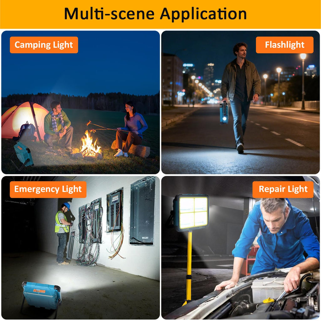 Eraylife LED Baustrahler Akku 100W mit Doppeltem Solarpanel, Tragbare LED Strahler Akku 12000mAh, 5 Modi/ 288 LEDs/ IP66/ Abstimmbar Arbeitsleuchte für Notfälle, Baustelle, Garage, Camping