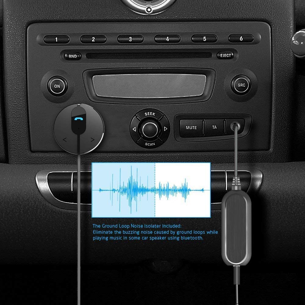 BESIGN BK01 Bluetooth 4.1 Freisprecheinrichtung, Freisprechanlage, Bluetooth Empfänger für KFZ Auto Lautsprechersystem mit 3.5 mm Klinke, Magnetic Base, Ground Loop Noise Isolator/Entstörfilter