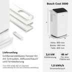 Bosch Cool 5000 Mobiles Klimagerät - 3-in-1 Klimaanlage, Luftentfeuchter, Ventilator - 3,4 kW für Räume bis zu 46 m² - Mit Auto-Modus, Silent-Modus Sleep-Modus