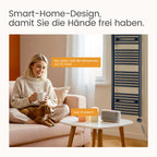 EMKE WiFi Badheizkörper Elektrisch 1200x600 mm - Gebogen Handtuchheizkörper Elektrisch, Elektrischer Handtuchtrockner Handtuch Heizkörper Bad mit Thermostat und Heizstab - 600W, Anthrazit