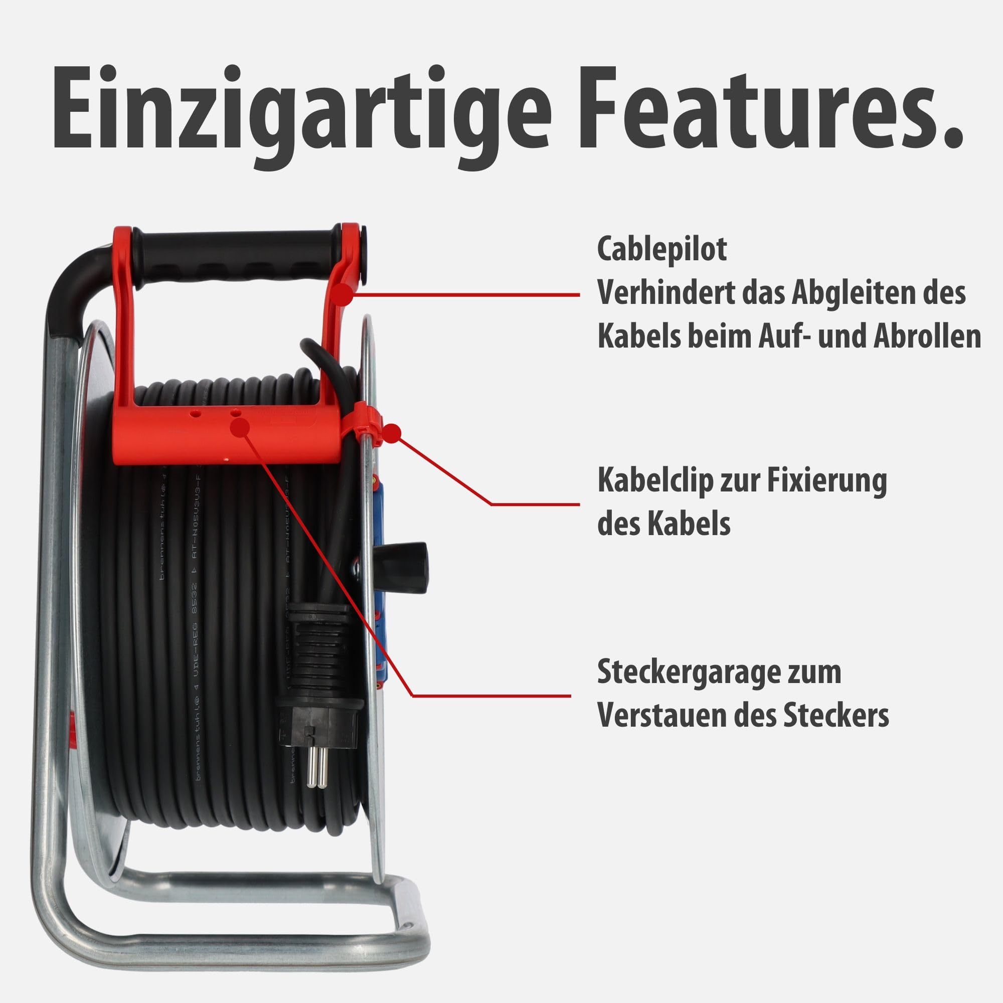 Brennenstuhl Garant S V2 IP44 Kabeltrommel 50m outdoor (Made in Germany, Kabel in Signalfarbe orange, Stahlblech, kurzfristiger Einsatz im Außenbereich)