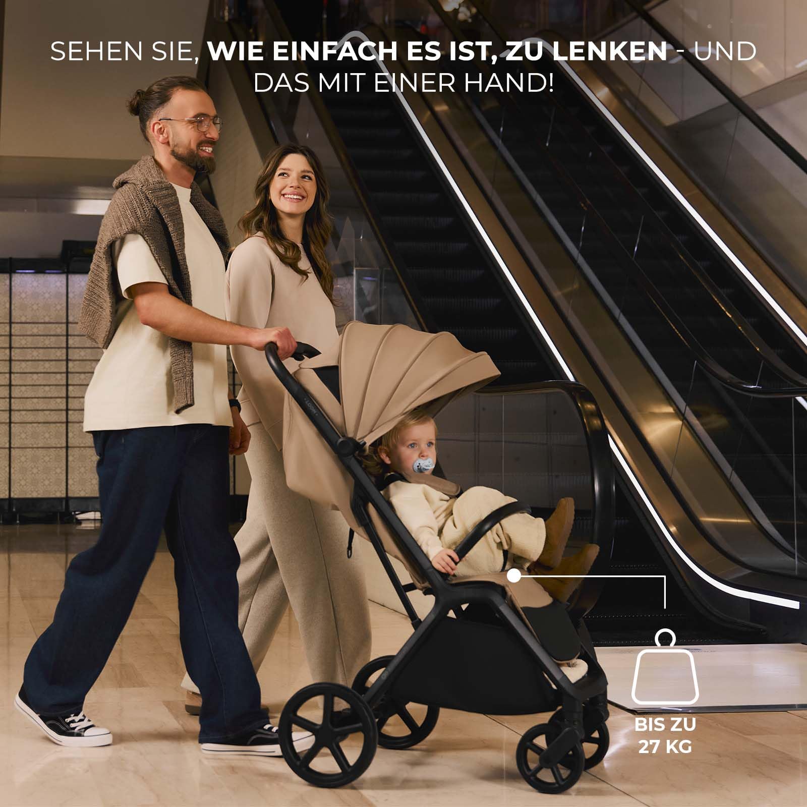 Kinderkraft LOOM Kompakter und leichter Buggy, automatisches Zusammenklappen, große pannensichere Räder, verstellbare Rückenlehne, ab Geburt bis 22 kg, Grün