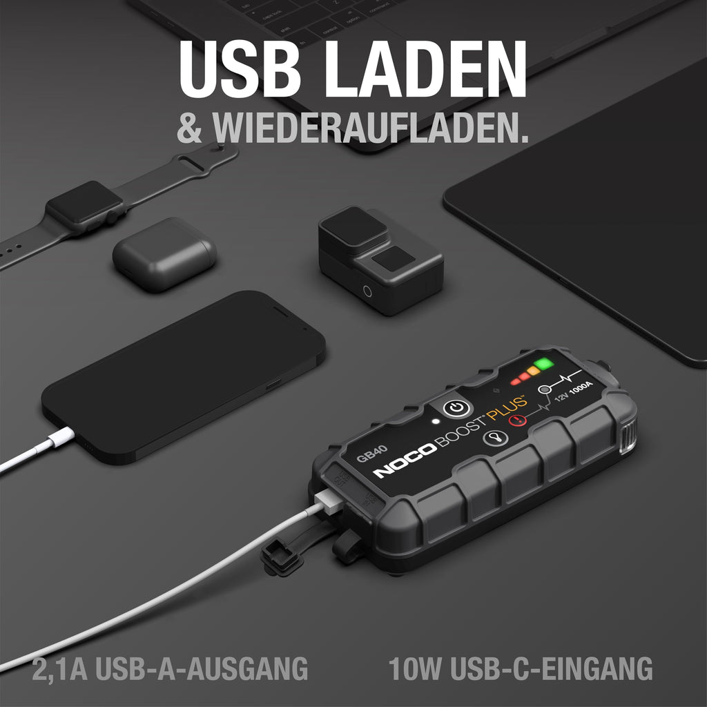NOCO Boost GB40: 1000A UltraSafe Starthilfe Powerbank – 12V Lithium-Starthilfegerät & Starterkabel – Tragbarer Booster für Benziner bis 6,0L & Diesel bis 3,0L