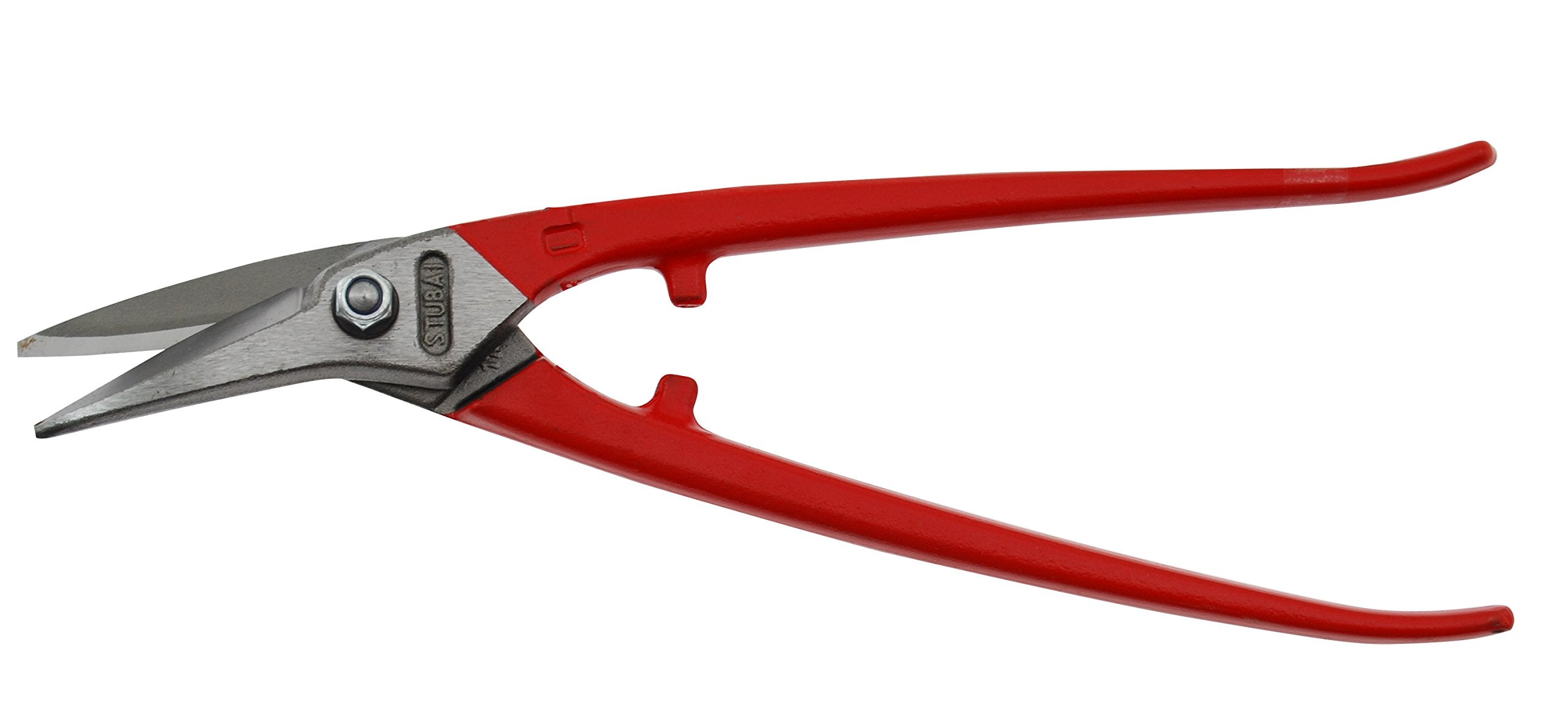 STUBAI KOMBI-BLECHSCHERE 280 mm linksschneidend – Spezialschere für Kurvenschnitte & lange Schnitte, polierter Kopf, Härte 60–62 HRC, Werkzeugstahl, rot kunststoffbeschichtet