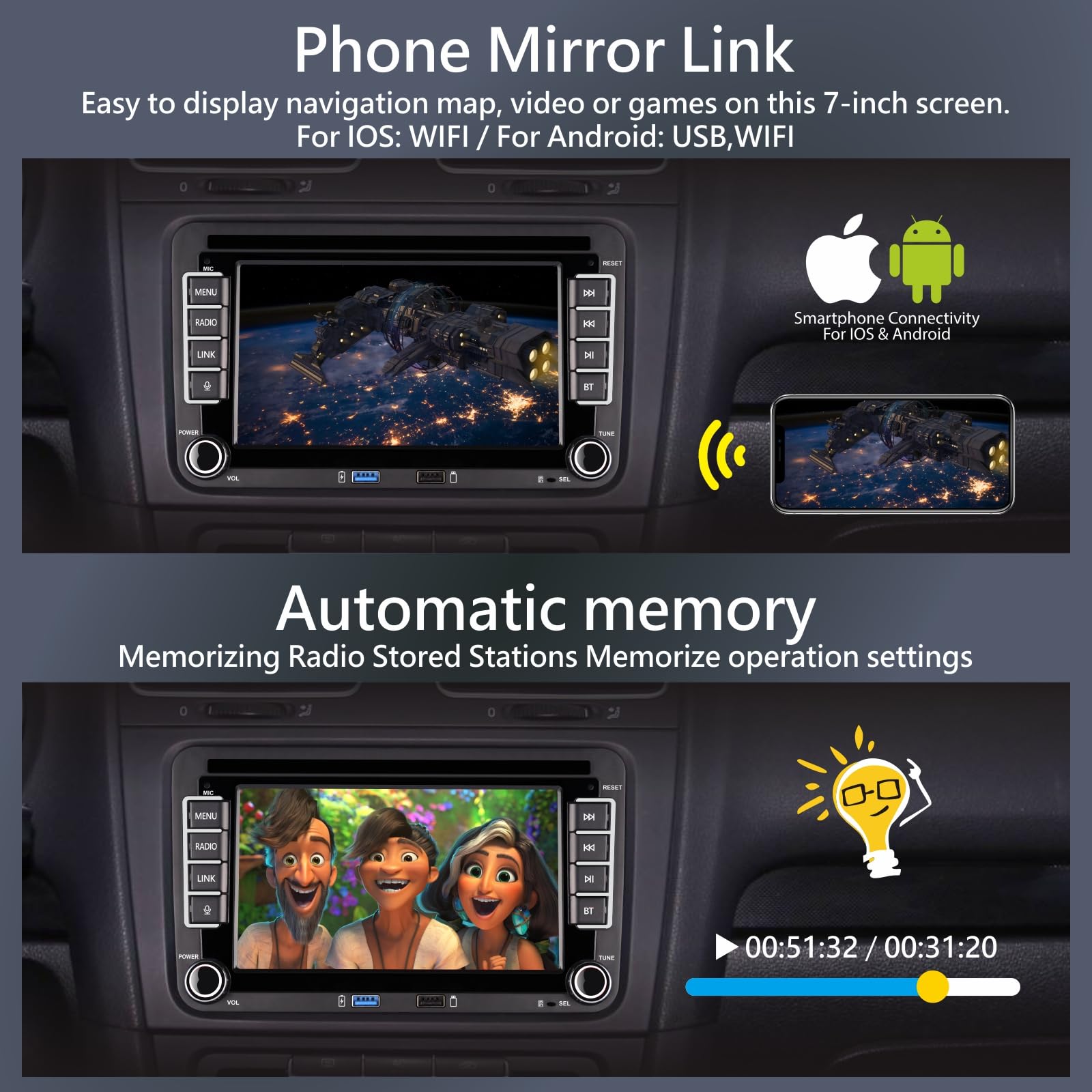 KTTCORLP Linux Autoradio Mit Bildschirm für Golf 5 6 VW Polo 6R T5 Passat Touran Seat mit Navi FM/AM, WLAN, Apple Carplay, Android Auto, Lenkrad Strg, DAB AutoTouch Display 7 Zoll