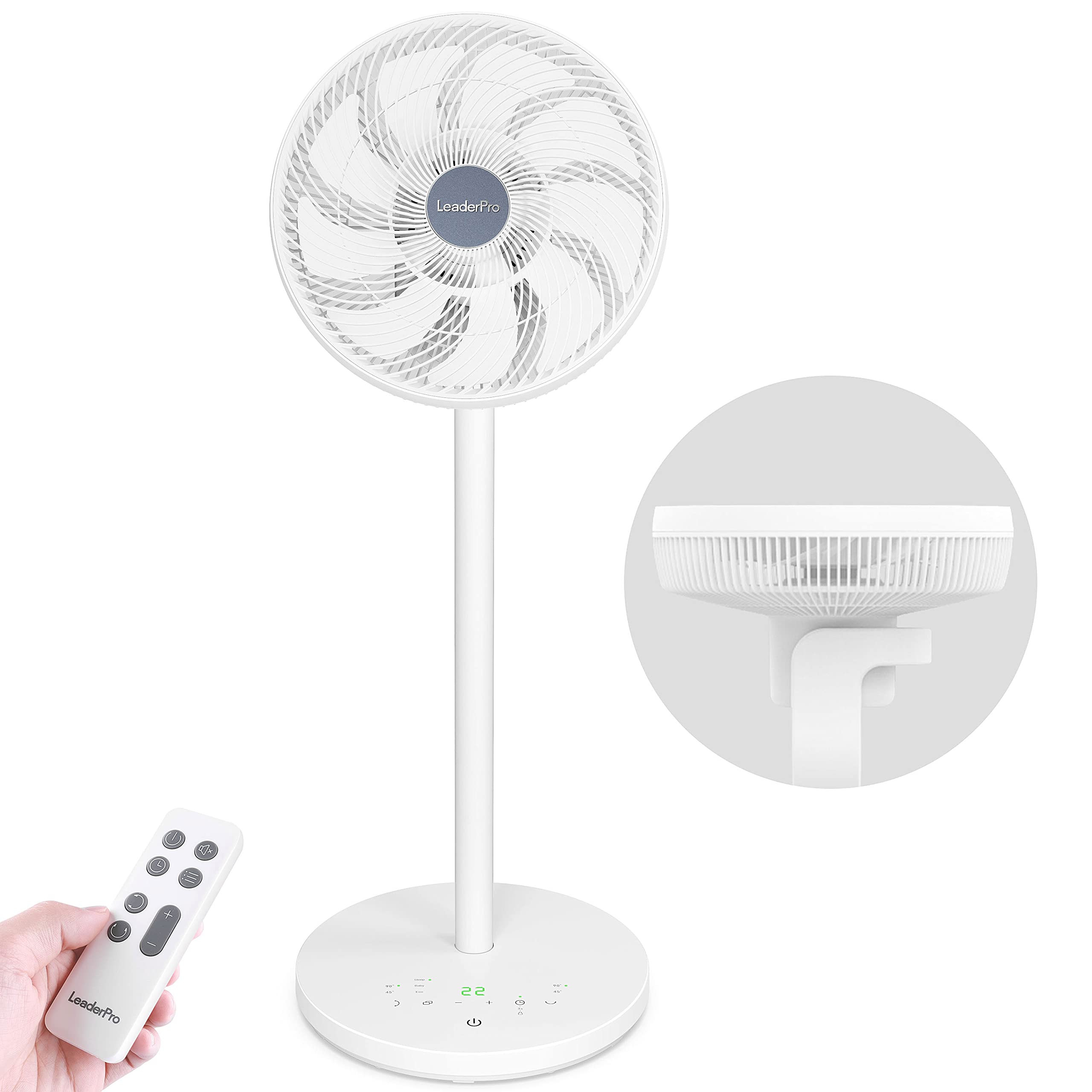 LeaderPro DC Motor Standventilator - Ventilator Leise 20dB 3D Oszillierend mit Fernbedienung/Höhe 92cm/6,8m/s/Durchmesser 34cm/9 Blätter/80% Energie Sparen/Turbo Luftzirkulator Raumventilator