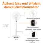 Amazon Basics Standventilator 40 cm mit DC-Motor, 12 Geschwindigkeiten und Fernbedienung, 3 Windmodi, Doppelschicht-Rotorblätter, Timer, Energieeffizient und Leiser DC-Motor (28W), Weiß