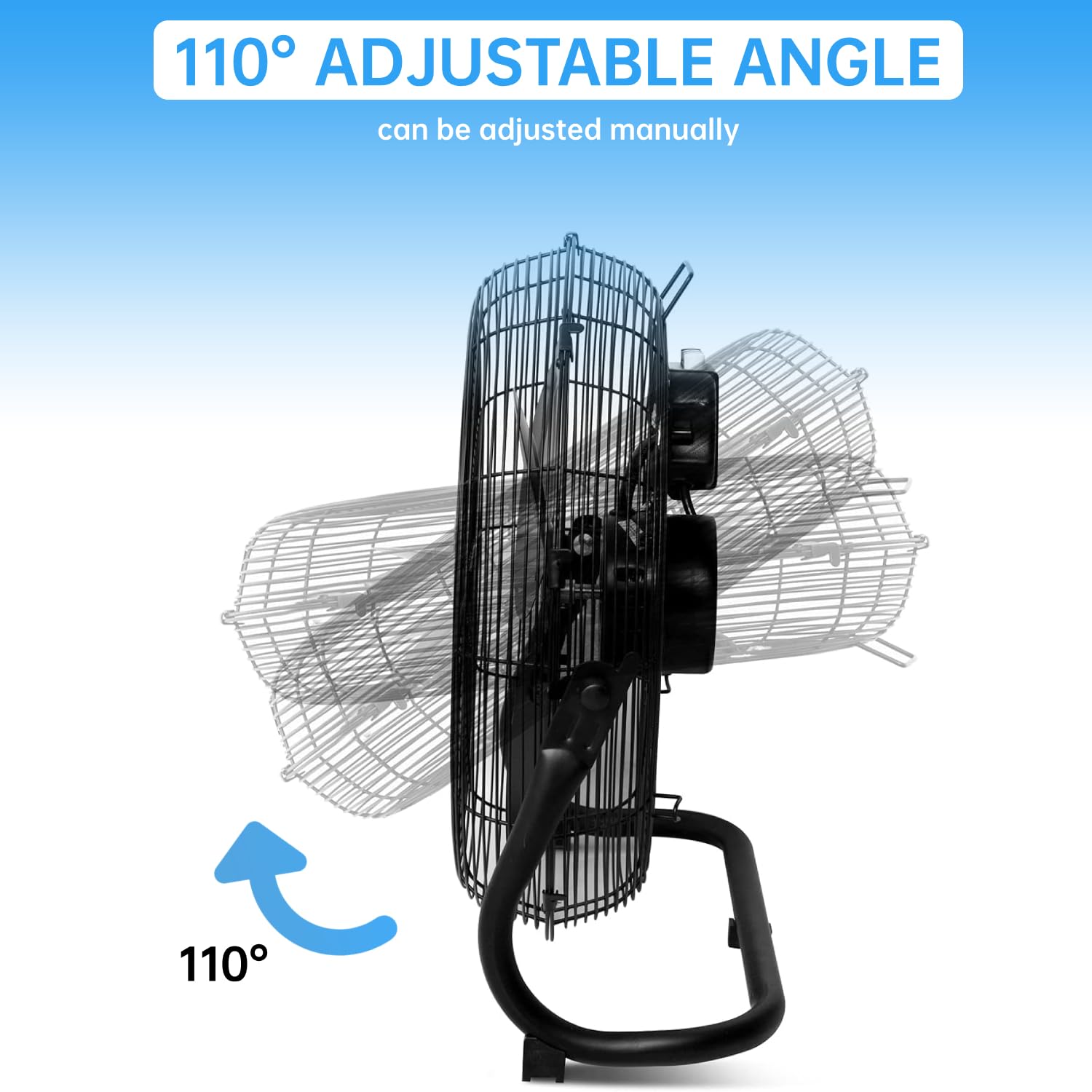 OZAVO Standventilator, Windmaschine ⌀50 cm mit 3 Laufgeschwindigkeiten, Bodenventilator Power, Tischventilator Metall, Luftkühler, verstellbare Neigungswinkel, 100W, Schwarz