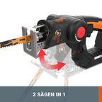 WORX WX550.9 Stichsäge zum Schneiden von Holz, Stahl & PVC – 2-in-1 Universalsäge mit Stich- & Säbelsäge & schneller Umstellung – 20V – Mit Staubbläser & Pendelhub – Ohne Akku & Ladegerät