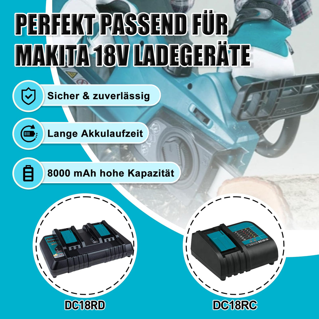 8000mAh BL1860 Ersatzakku für makita akku 18v 8Ah Ersatzakku für Makita akku BL1850 BL1850B BL1860 BL1860B BL1840B BL1840 BL1830 BL1835 BL1845 194204-5 LXT-400 Werkzeugakku mit LED (8.0-4-C)