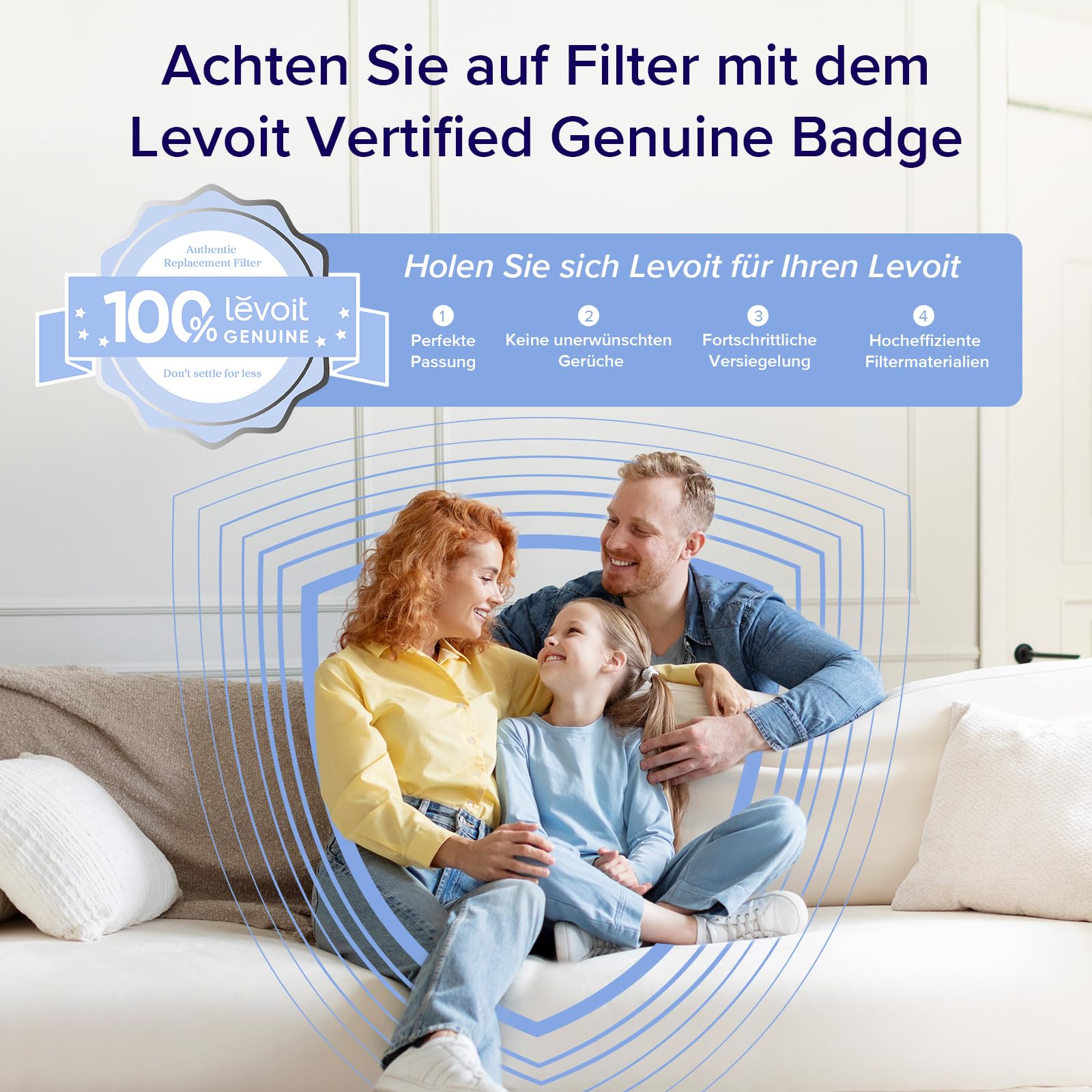 LEVOIT Vital 100S Originaler Ersatzfilter, hocheffizienter Aktivkohlefilter und Vorfilter, HEPA Filter, gegen 99,97 Prozent von Schimmel Staub Pollen Allergene für Allergiker Raucher