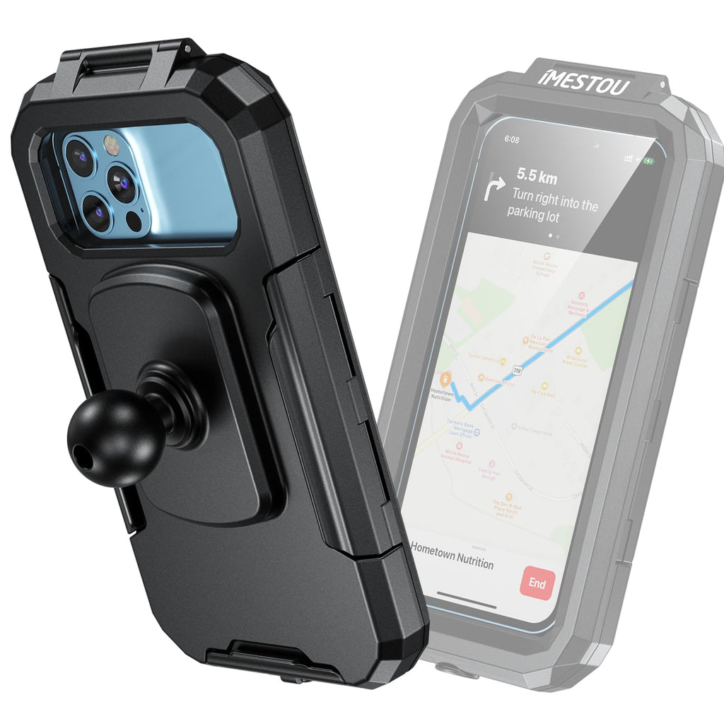 iMESTOU wasserdichte Motorrad Telefonhalterung IP66 mit 2,5 cm Kugelkopf 360° Drehbar Passend für RAM B Größe Zubehör, Geeignet für 5,5"-6,8" Smartphones mit max. Dicke 1,1 cm (Größe L)