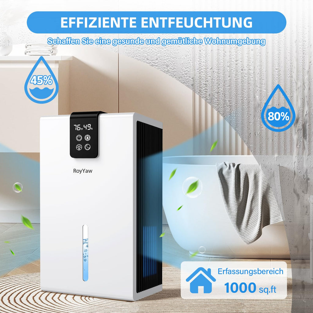 Luftentfeuchter Elektrisch, Ultra Leiser Raumentfeuchter, 2700ml Luftentfeuchter mit LED Display, Automatisches Abtauen' Schlafmodus, Gegen Feuchtigkeit Schimme, Ideal für Badezimmer Schlafzimmer