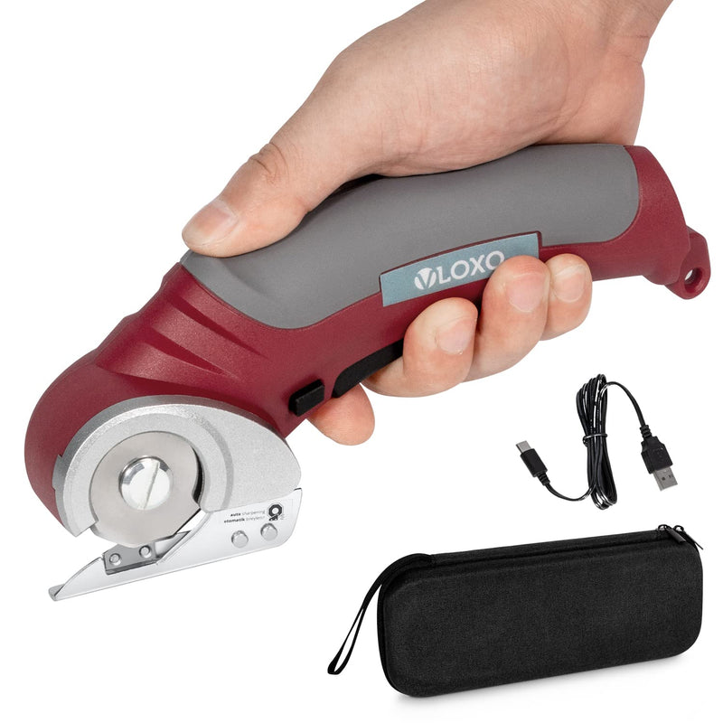 VLOXO Elektrische Schere, Kabellose Kartonschneider mit Sicherheitssperre 4.2V Universalschneider Wiederaufladbarer Leistungsstarker Akkuschere für Stoff Teppich Leder Filz inkl. Aufbewahrungsbox