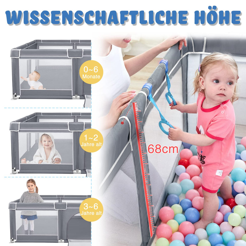 HENGMEI Baby Laufgitter Laufstall Absperrgitter 180x150cm Aktivitätszentrum mit Rutschfester Basis, atmungsaktivem Netz Sicherheitsspielplatz (180x150cm)