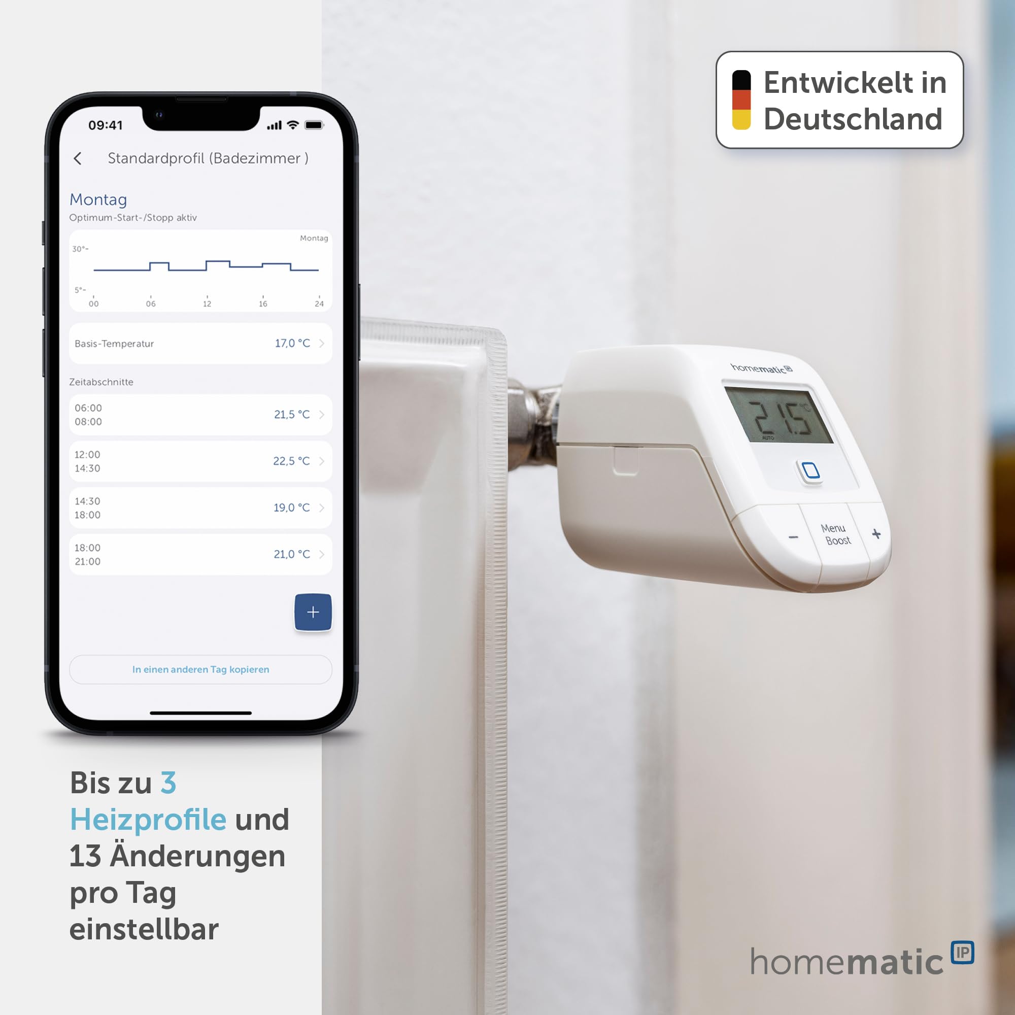 Homematic IP Erweiterungsset Heizen – Basic, Smart Home, 3X digitaler Thermostat Heizung, Steuerung per App, Alexa, Google Assistant, einfache Installation, Energie sparen, 161216A1