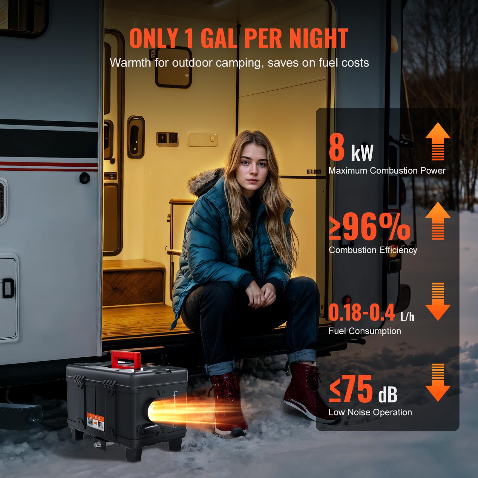VEVOR 8 kW Dieselheizung 12 V /24 V All in One Diesel-Luftheizung, mit Bluetooth App Steuerung & Fernbedienung& Anzeigebildschirm & CO-Alarm, schnell aufheizende tragbare Dieselheizung für Fahrzeuge